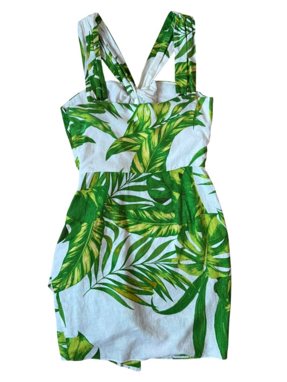 Olivaceous Tropical‎ Mini Dress M Palm Leaf Knot Front White Green NWT - Picture 3 of 14